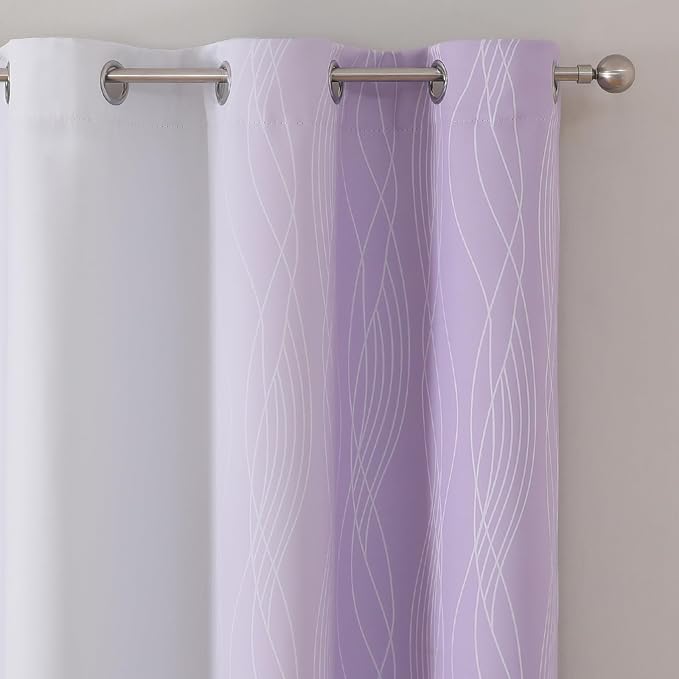 Lilac and Greyish White Ombre Blackout Curtains Living Room 72 Inches Long | - Image 4