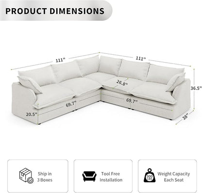 5 Seat V Shape Modular Sectional Couch Sofa - Image 2
