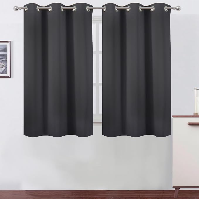 Dark Grey Blackout Curtains 42 x 54 Inch Length Set of 2 Panels Grommet Bedroom by Lemomo