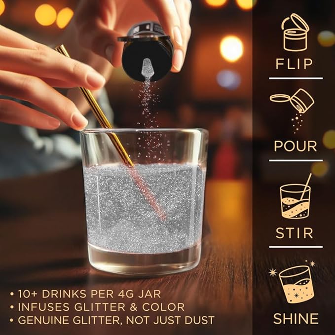 Brew Glitter White Edible Drink Glitter 1x 4g Jar for Cocktails, Beer, & Beverages