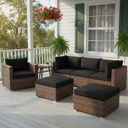 Tangkula 6 Pieces Wicker Patio Furniture Set, PE Rattan Outdoor Sectional - Image 2