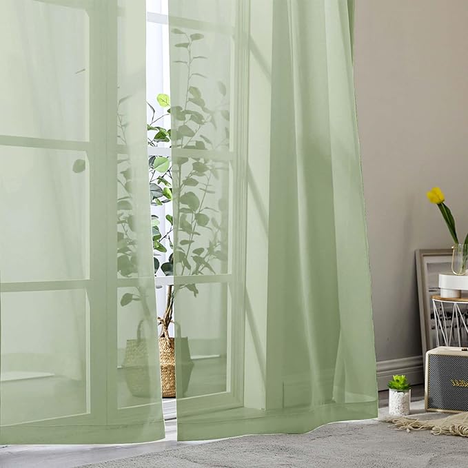 Light Green Sheer Curtains 84 Inches Long 2 Panels Set - Image 8