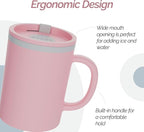 Copco Iconic 16oz Double Wall Insulated Desk Mug with Lid and Handle, Set of 2, BPA-Free Reusable Plastic, Spill-Proof, Microwave & Dishwasher Safe, Wide Mouth, Cup Holder Friendly (Light Blue/Pink)