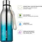 BJPKPK Insulated Water Bottles, 18 oz Stainless Steel Metal Water Bottle with Strap, BPA Free Leak Proof Thermos, Mugs, Flasks, Reusable Water Bottle for Sports & Travel, Blue Lagoon