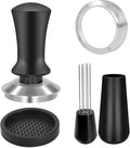 Coffee Espresso Tamper with WDT Tool, Coffee Press with Silicone Mat, 100% Flat Stainless Steel Base Tamper for Espresso Coffee Machine (Black5, 51mm)