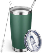 20oz Tumbler Bulk with Lid and Straw, Stainless Steel Double Wall Vacuum Insulated Travel Mug, Powder Coated Coffee Cups for Hot and Cold Drinks,Funny Gifts for Women Men(Dark green,1)