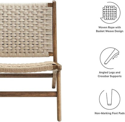 Modway Saoirse Woven Rope Wood Accent Lounge Chair in Walnut Natural - Image 9