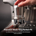 Crema Coffee Products | 54mm Dosing Cup | Brushed Silver | 100% Stainless Steel | Espresso Coffee Dosing Cup | Fits 54mm Breville Portafilters