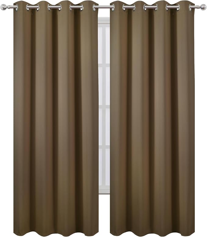 Blackout Curtains 52 x 84 inches Long Brown Curtains Set of 2 Panels Thermal - Image 2