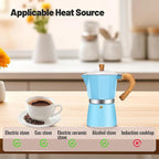 3 Cup Aluminum Moka Pot Classic Stovetop Espresso Coffee Maker 150ml 5oz Coffeemaker Percolator Mocha Pot Greca Coffee Maker Cafe Makers for Italian and Cuban Café Brewing Blue