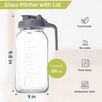 Cold Brew Maker with V-Spout, 2 Quart (64oz) Glass Pitcher with Lid, Easy Pour Breast Milk Pitcher for Iced Tea, Cold Brew Coffee, Milk and Water - Grey