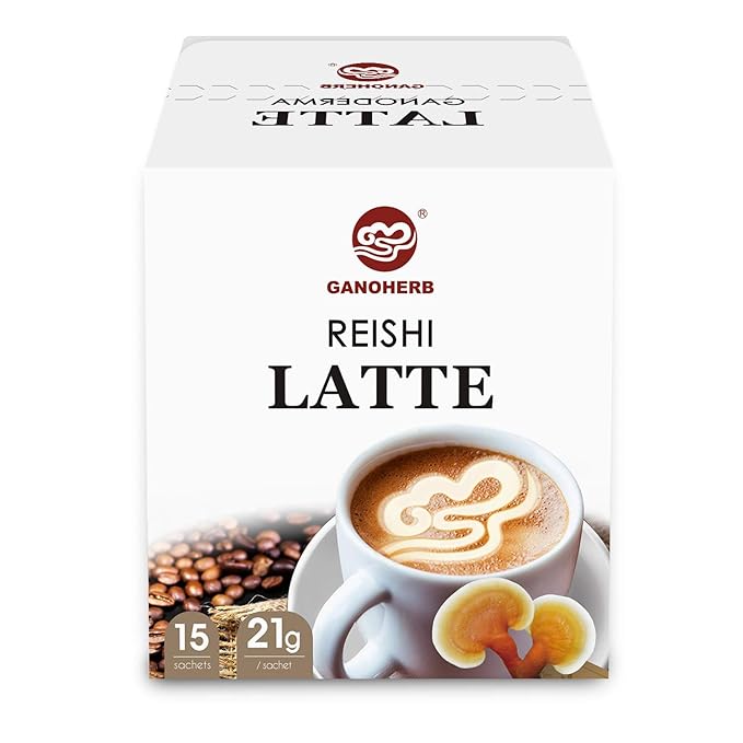 GANOHERB Reishi Mushroom Latte Coffee Powder, 4 in 1 Instant Arabica Coffee with Organic Ganoderma Lucidum Extract to Improve Appetite Stress Relief, Rich Taste Excellent Flavor, 11.1oz (15 Count)