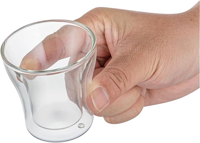 Restaurantware-Forma Professional 3.4 oz Double Wall Shot Glasses, 2 Insulated Espresso Cups - Dishwashable, Reusable, Clear Glass Coffee Cups, Freezable, For Hot Or Cold Beverages