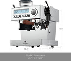 Espresso Machine with Grinder, 58mm Dual-Boiler Semi-Commercia Coffee Maker 20 Bar Professional with Milk Frother Steam Wand for Cappuccino, Barista LCD Display for Home, Stainless Steel