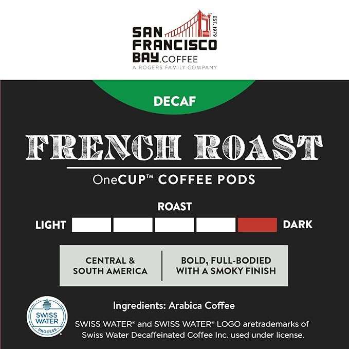 San Francisco Bay Compostable Coffee Pods - DECAF French Roast (36 Ct) K Cup Compatible including Keurig 2.0, Dark Roast, Swiss Water Processed