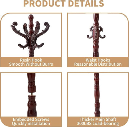 ZOZOE Wooden Classic Coat Rack Stand, Solid Wood Coat Rack Freestanding - Image 2