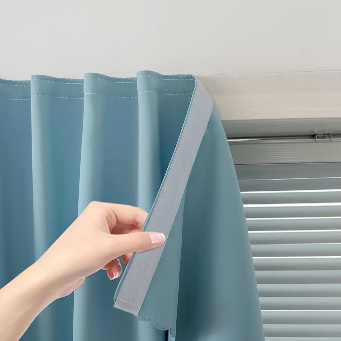 Thermal Blackout Curtains with Self-Adhesive Tape, No Rod No Drill Easy Install by Sovtfides