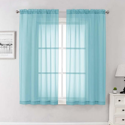 Aqua Sheer Curtains for Living Room 63 Inch Length 2 Pcs, Voile Light Filtering by Lecloud