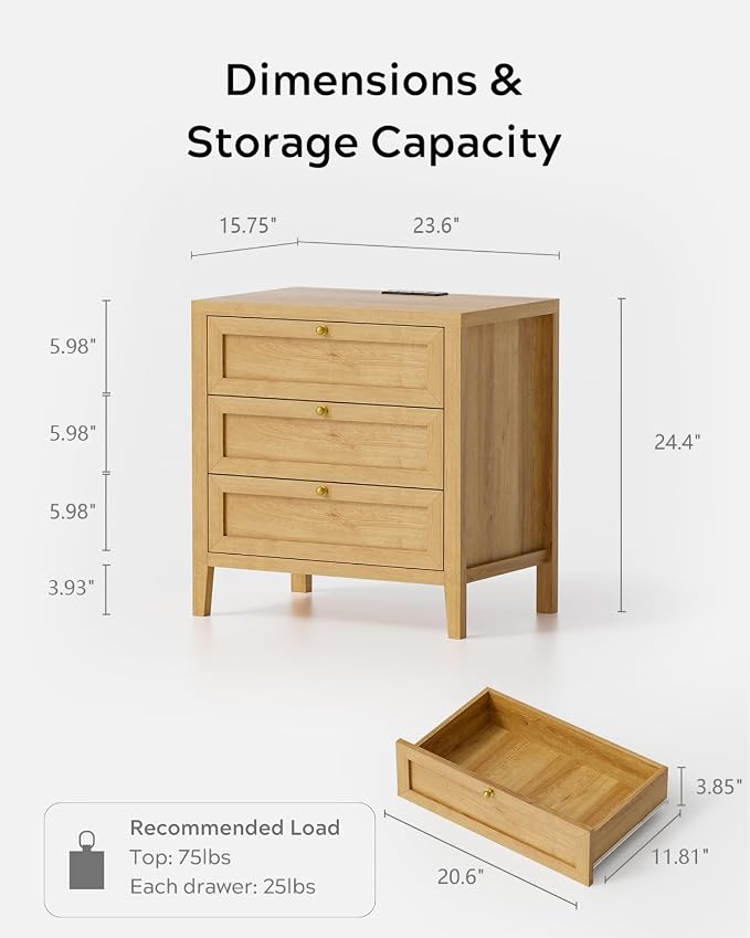 EYYTHUNG 3 Drawer Nightstand - Image 2