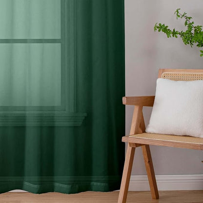 Sheer Hunter Green Curtains for Bedroom Living Room 54 Inch Length 2 Panels Set - Image 9
