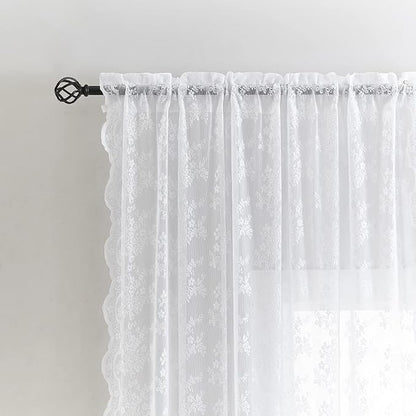 YJ YANJUN Vintage Lace Curtains 90 Inches Long- Elegant Floral White Sheer - Image 4