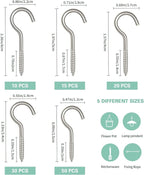125 Pcs Screw Hooks in 5 Sizes – Cup Hooks for Hanging Plants, Mugs, Lights, and Ceiling Storage (Silver)