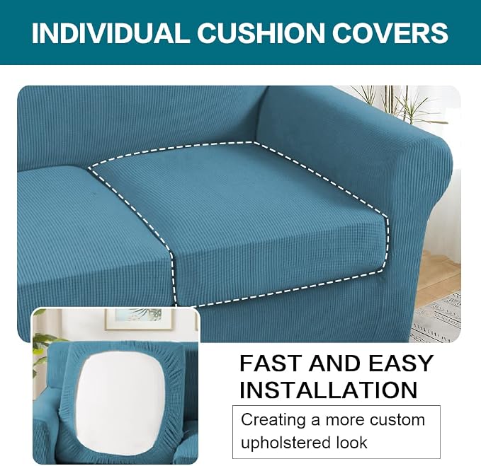 Turquoize 3 Piece Sofa Covers for 2 Cushion Couch Sofa Slipcover Soft Couch - Image 5