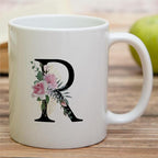 Retreez Initial A-Z Floral Botanical Bouquet Alphabet Monogrammed Monogram Mug 11 Oz Ceramic Tea Coffee Mugs - Appreciation Thank You Wedding Birthday Gifts for her friend coworker sister - R Initial