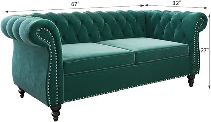 3 Piece Living Room Set, Velvet Chesterfield Sofa Loveseat Couch Chair - Image 7