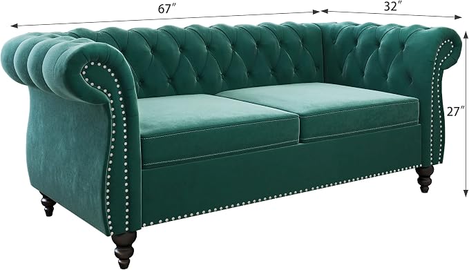 2 Piece Living Room Set, Velvet Chesterfield Sofa Loveseat Couch Chair - Image 3