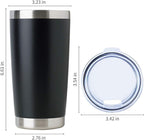 DOMICARE 20oz Stainless Steel Tumbler Bulk with Lid, Double Wall Vacuum Insulated Travel Mug, Powder Coated Coffee Cup, Powder Black, 1 Pack