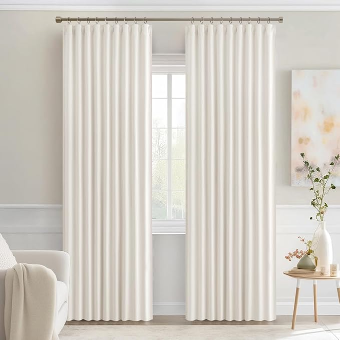 MIULEE Ivory Back Tab Blackout Curtains 52x84 Inch Length 2 Panels Set | Rod - Image 9
