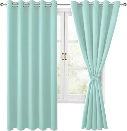 Room Darkening Curtains for Bedroom, 60 x 72 Inches, 2 Panels, Aqua | Thermal by Hiasan
