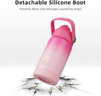 BJPKPK Insulated Water Bottle with Straw Lid, 12oz Thermos Water Bottles, Flex Handle & Non-slip Boot, BPA Free Leak Proof Stainless Steel Metal Thermos, Tumblers, Cups,Pearl Pink