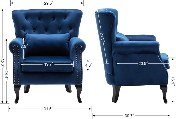 Mid-Century Accent Chair Modern Button Tufted Armchair Wingback Club Chair - Image 3