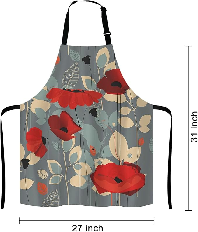 Poppy flowers Bib Apron with Adjustable Neck for Men Women,Suitable for Home Kitchen Cooking Waitress Chef Grill Bistro Baking Apron