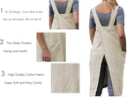 Women's Pinafore Square Apron Baking Cooking Gardening Works Cross Back Cotton/Linen Blend Dress with 2 Pockets