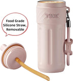 TKK 17 OZ Travel Tumbler Ceramic Lining with Straw Lid, Stainless Steel Vacuum Insulated Double Wall Coffee Tumbler, Leak Proof Iced Water Bottle with Carry Strap for Hot & Cold Drinks, Pink