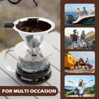 Pour Over Coffee Dripper with Cleaning Brush, Stainless Steel Cone Coffee Filter Fine Mesh Double Layer, Paperless Reusable Coffee Filter, Drip Cone Brew Coffee Strainer(SIZE:Medium)