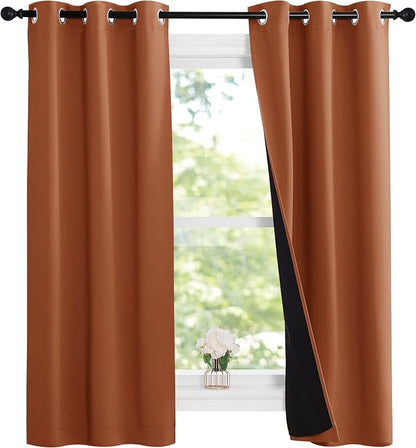 NICETOWN Burnt Orange 100% Blackout Lined Curtains, 2 Thick Layers Narrow Wide - Image 2