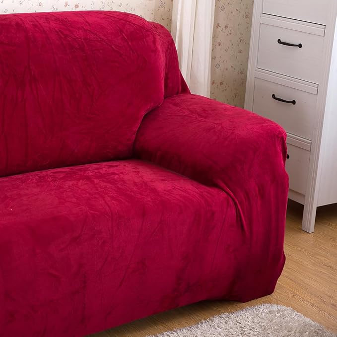 vctops 4 Seater Velvet Plush Stretch Sofa Slipcover 1-Piece Sofa Cover - Image 3