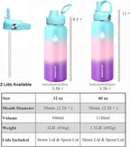 SENDESTAR Water Bottle 40oz Double Wall Vacuum Insulated Leak Proof Stainless Steel Sports Water Bottle—Wide Mouth with New Flex Straw Lid & Spout Lid (Hydrangea)