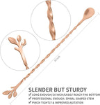 AnSaw Rose Gold 10-Inch Stainless Steel Cocktail Spoon with Leaf Handle - Perfect for Mixing & Layering Drinks in Tall Cups, Bar & Shakers - Durable Long Handle Bar Stirrer,1-Pieces