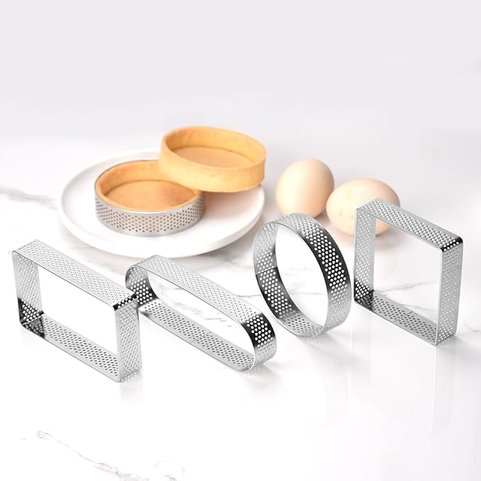Guowall Stainless Steel Cake Ring, Multi Shaped Fruit Tarte Crust, Square Rectangle Round Oval Shape Pastry Food Ring Nonstick DIY Baking Tools - 8pcs