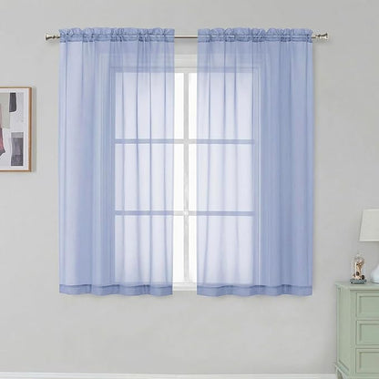 Simplebrand Denim Short Sheer Curtains 45 Inch Length by Simplebrand