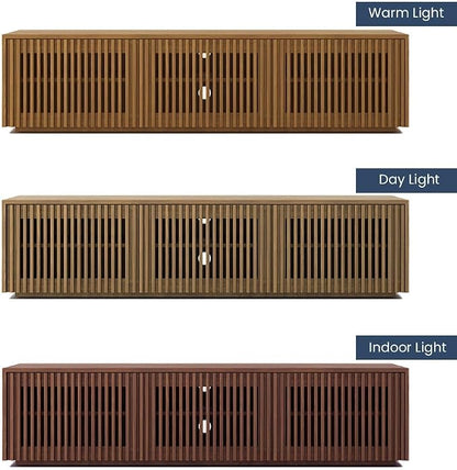 POVISON Mid Century Modern Wood Slatted TV Stand - Image 5
