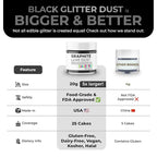Bulk (20g) Black Luster Dust Edible Cake Decorations, Edible Black Dust for Cakes, Black Edible Luster Dust for Cupcake Decorations, Cake Drip, Black Fondant for Cakes and Black Edible Paint