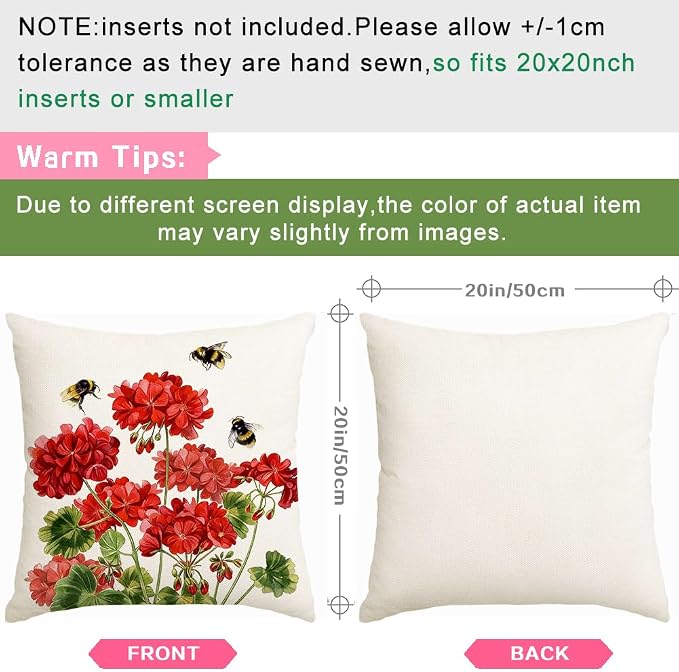 RABUSOFA Spring Summer Outdoor Pillow Covers 20x20 Inch Waterproof - Image 7