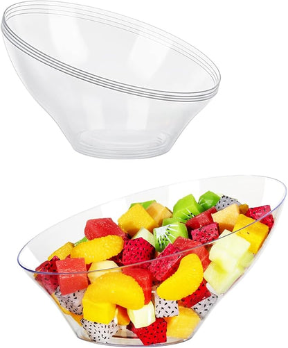 BESTVIP 12 Pack 20oz Angled Disposable Serving Bowls - Clear Plastic Serving Bowls for Party, Party for Chips, Snacks, Fruit, Salad - Bowls for Parties, Daily Use, Catering,Halloween, Christmas