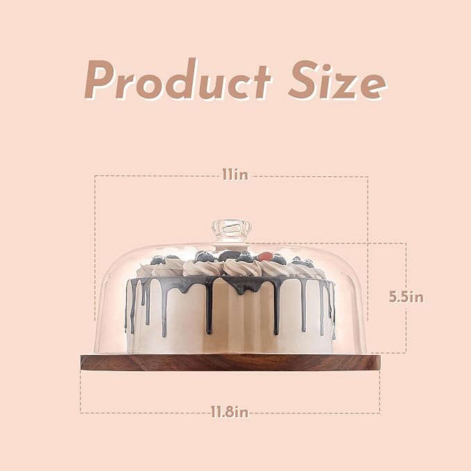 Acacia Wood Cake Stand with Acrylic Dome Lid, Cake Holder with Lid, Dessert Display Stand with Dome Cover, Charcuterie Boards for Cheese, Chips, Fruit, Cake Board, Cake Plate for Party, Wedding